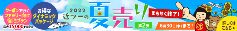2022近ツーの夏売り第2弾開催中　お得なダイナミックパッケージと最大15,000円割引のクーポンで行くファミリー向け宿泊プラン　6月30日（木）まで！