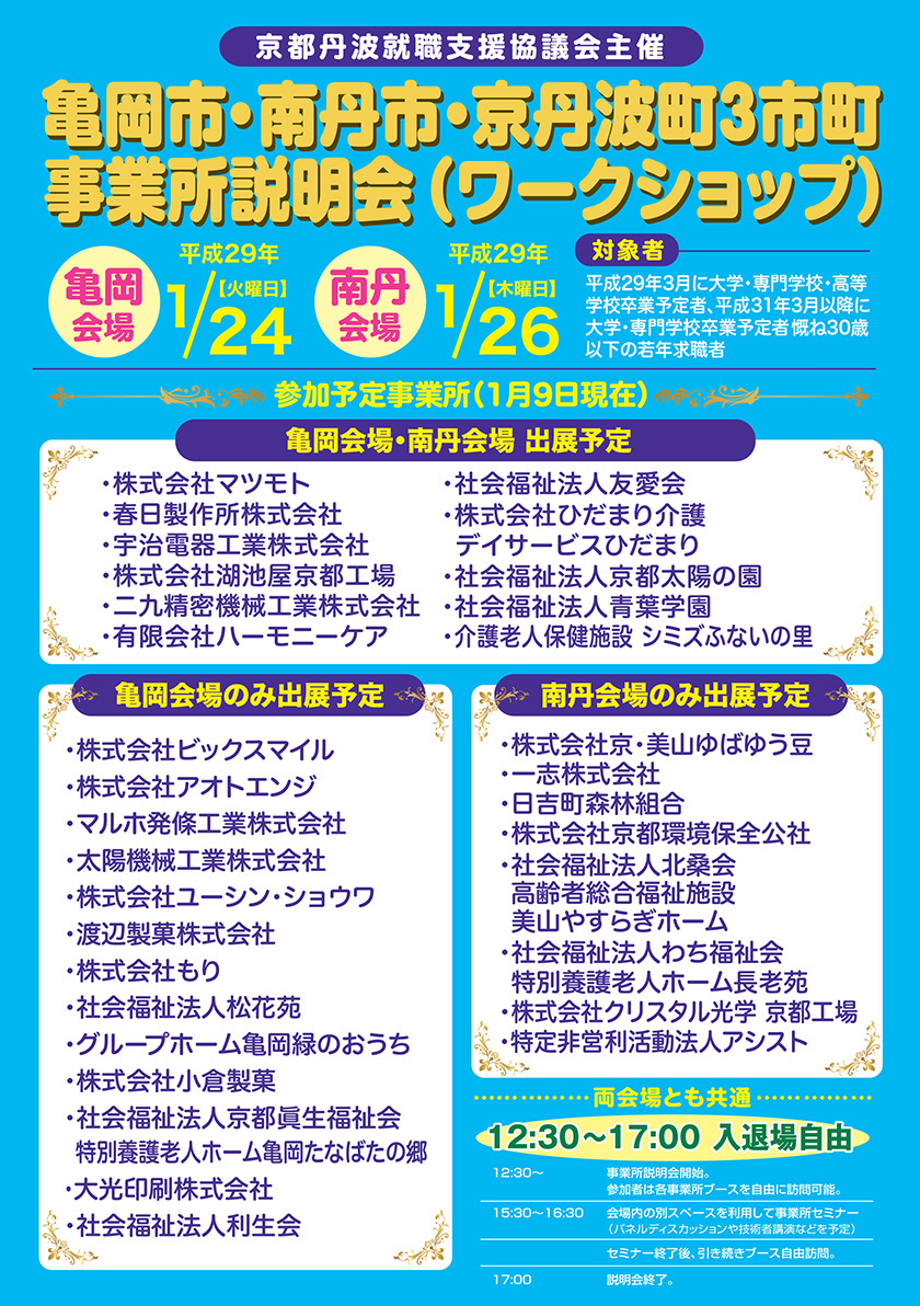 亀岡市・南丹市・京丹波町3市町　事業所説明会（ワークショップ）