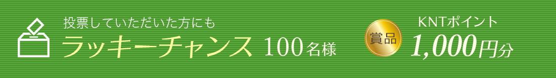 投票していただいた方にも「ラッキーチャンス」100名様 賞品:KNTポイント 1,000円分