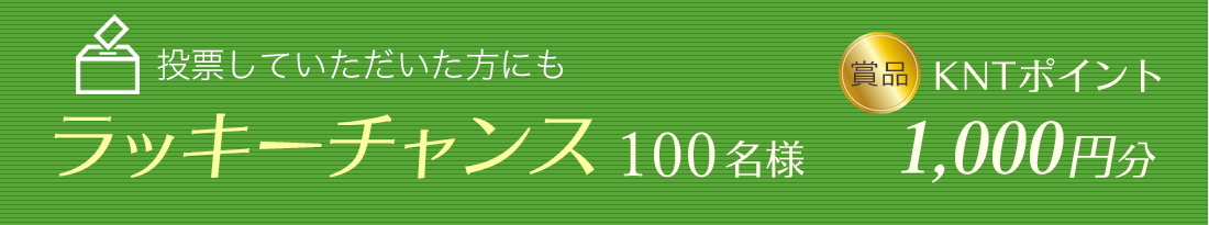 投票していただいた方にも「ラッキーチャンス」100名様 賞品:KNTポイント 1,000円分