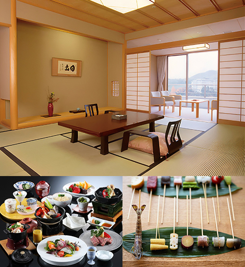 上:お部屋(北館 和洋室)の一例 下:お食事の一例